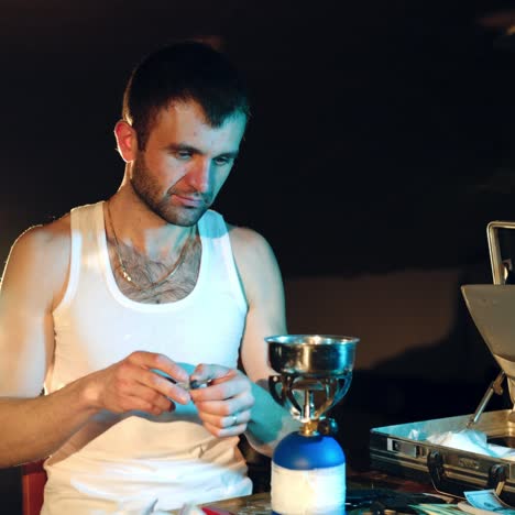 making drugs. concept of social problems of drug addiction and crime.