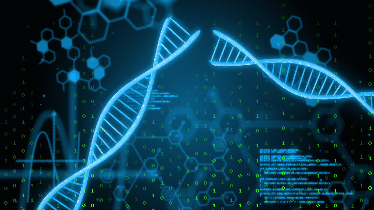 Animation of dna strands over data processing