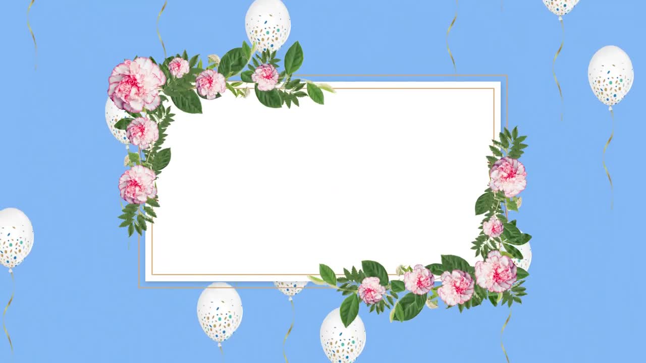 파란색 배경 에 날아다니는 여러 개의  ⁇ 색 풍선 에 대하여 빈 초대 카드