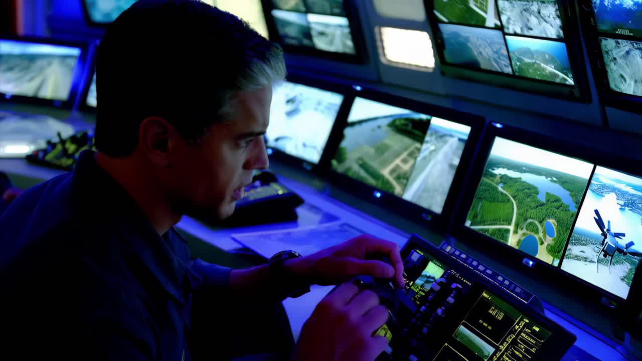 operador de avión no tripulado en la sala de control