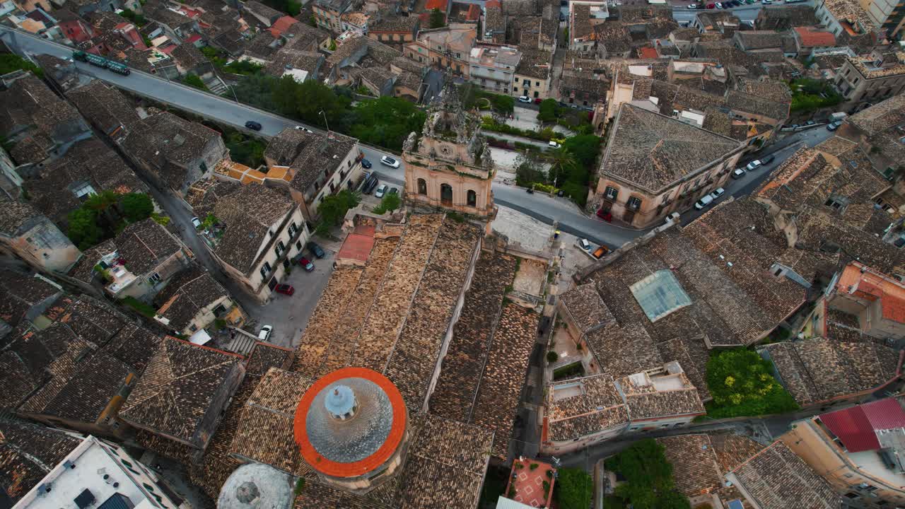 San Giorgio Cathedral dome roof in Modica old town. Baroque architecture in Ragusa, Sicily, Italy.
