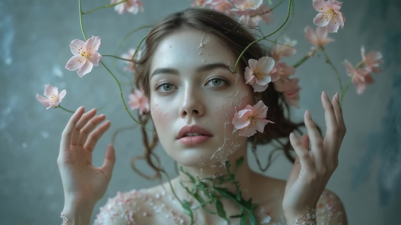 Ethereal Woman with Flowers and Vines