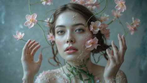 ethereal woman with flowers and vines