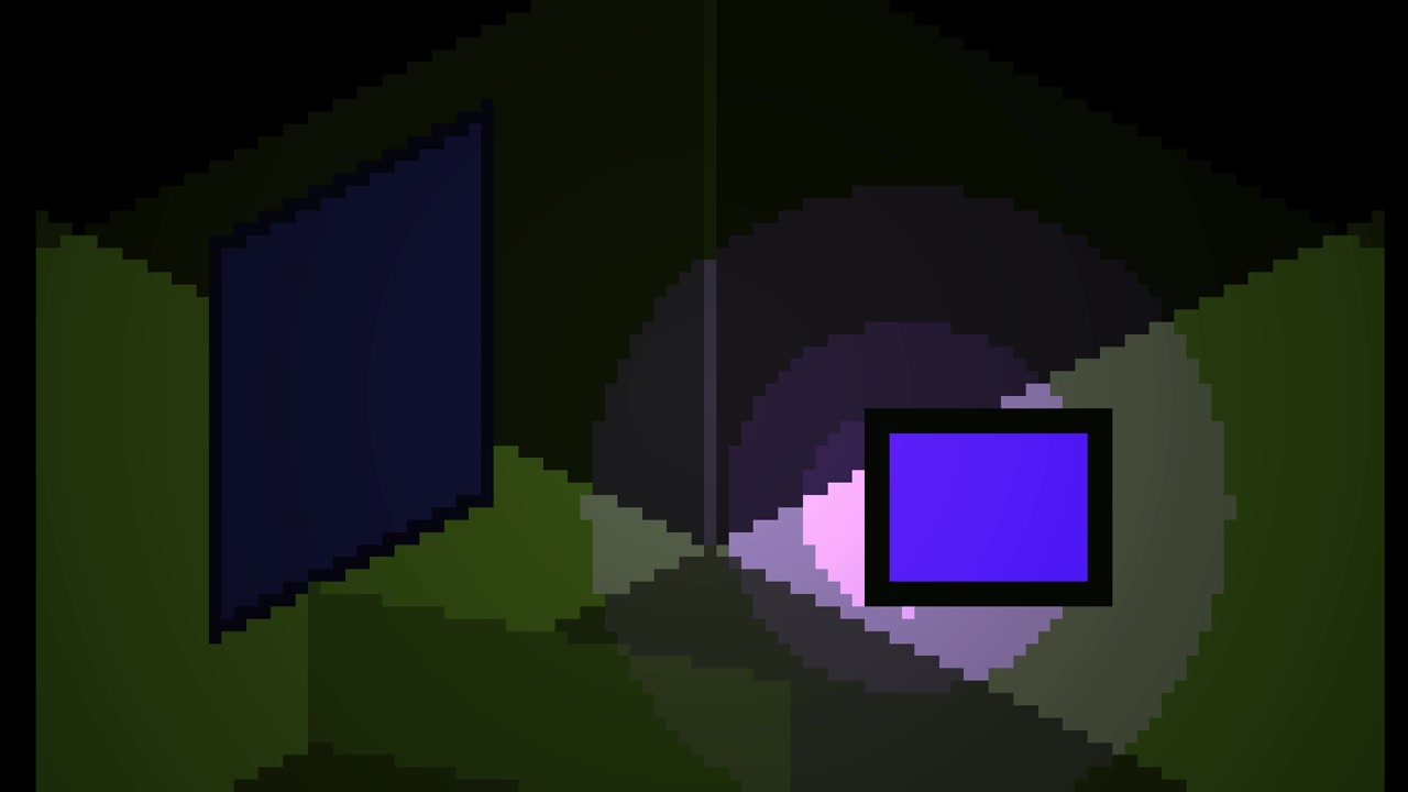 Quadrato in Pixel Art Pulsante con Luce Blu e Viola Tremolante