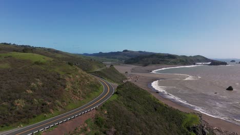 drone aerial shot over a highway in the pacific northwest of the united states