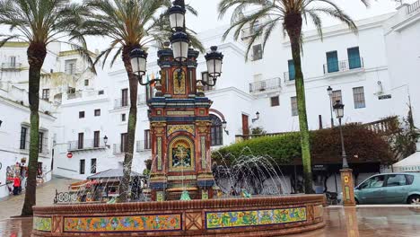 Fountain,-Plaza-de-España,-Vejer-de-la-Frontera,-Andalusia,-Spain