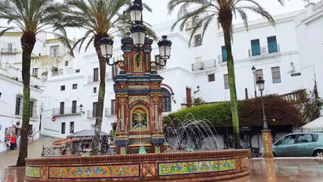 Fountain,-Plaza-De-España,-Vejer-De-La-Frontera,-Andalusia,-Spain