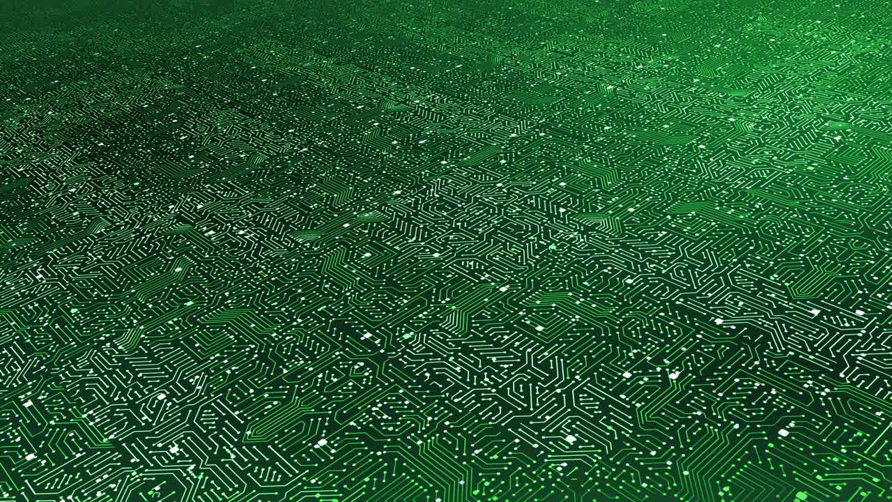 Processore AI che elabora dati. Circuito CPU. Flusso di dati. Loop perfetto.