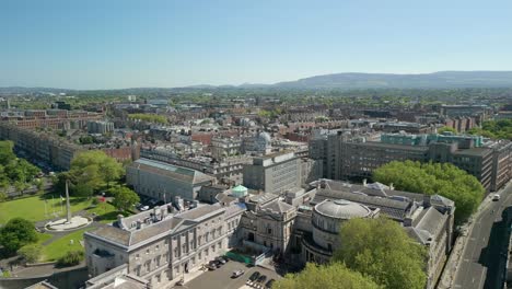 Rising aerial video of the Seanad Éireann in Dublin City Centre, Ireland on a sunny day. Filmed in 4K, 60FPS with Rec709 Color.
