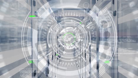 animation of data processing and globe over server room