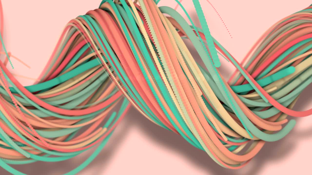 movimiento 3d,3d renderización, fondo geométrico abstracto, líneas los puntos del círculo están muy cerca entre sí. hasta ver una curva libre muchas líneas que giran juntos en una cuerda. tono rosa claro