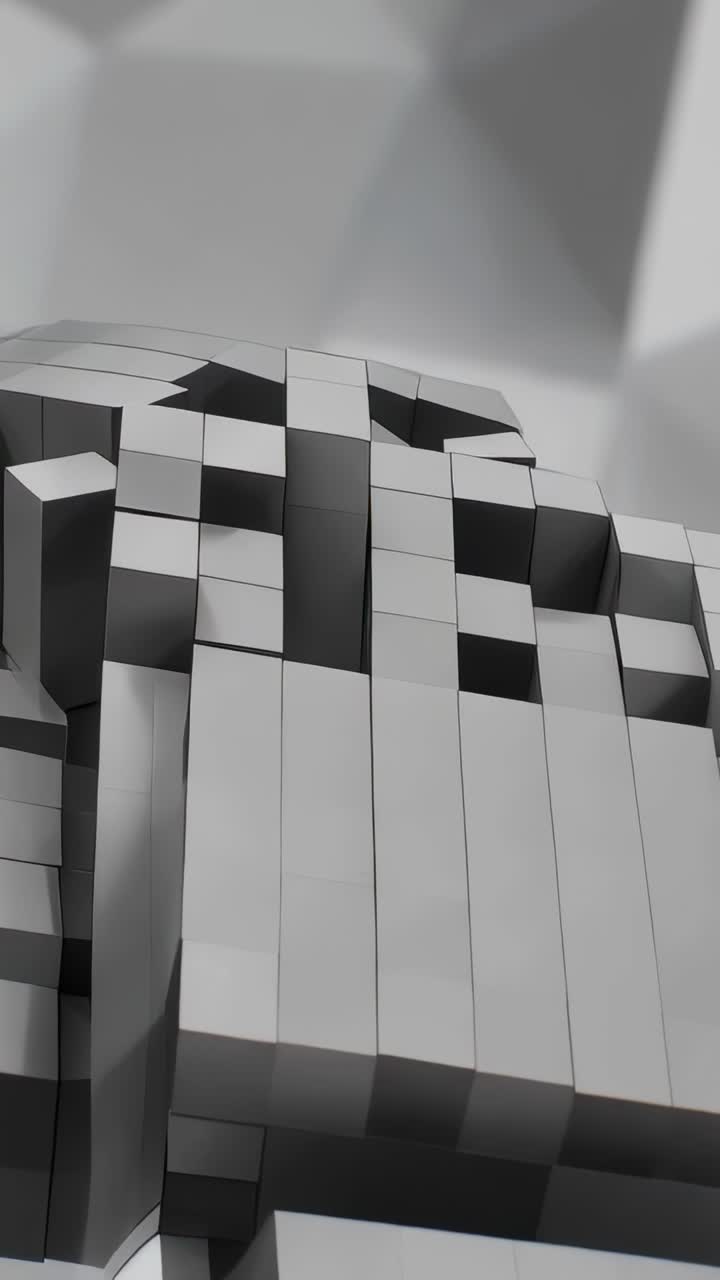 Vertical video: Tilting right group starting cascade on round base forming tiered mound of blocks