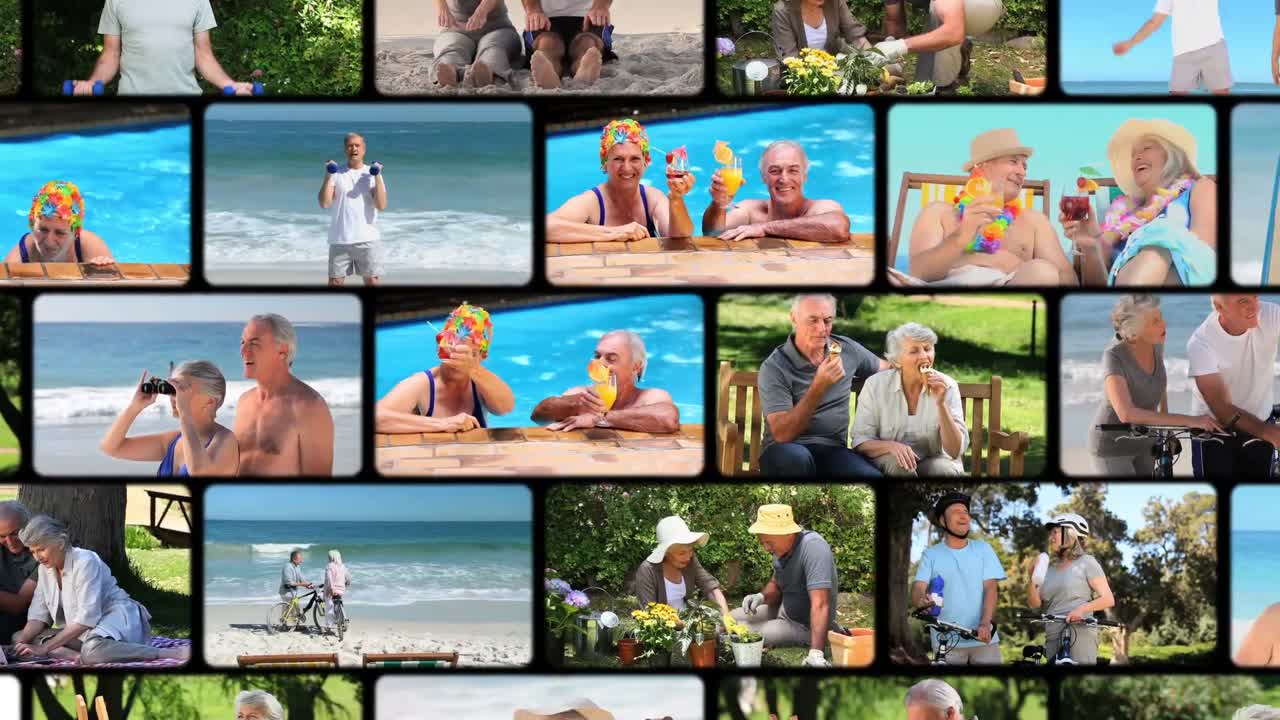 Montage of elderly couple spending time together