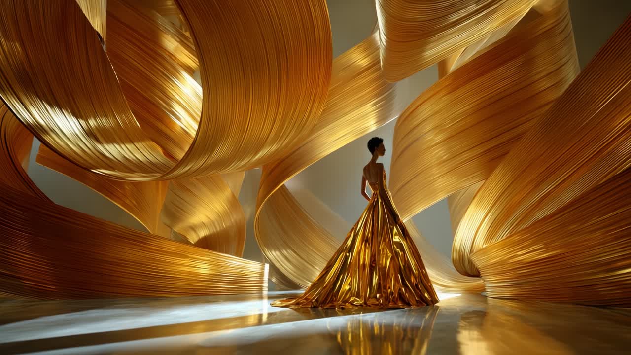 Elegant Woman in Golden Dress