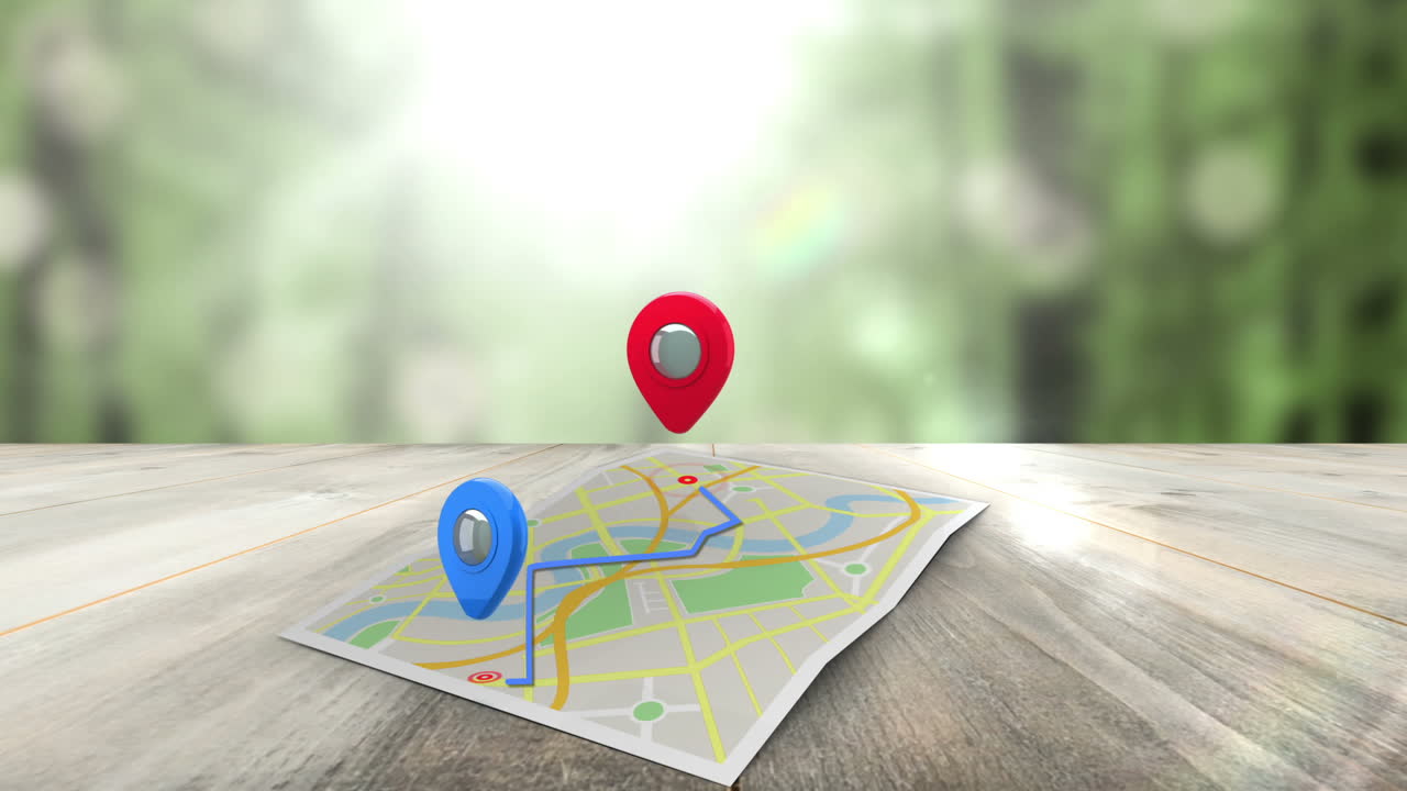 señal roja que muestra el camino a un marcador azul