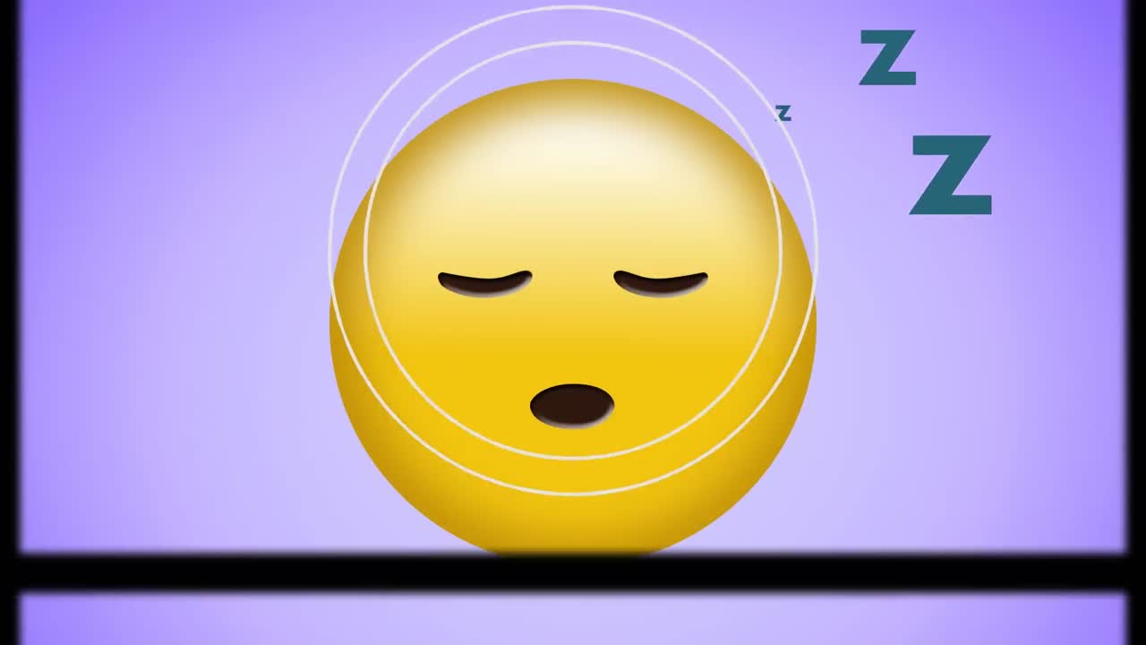 보라색 배경에 잠자는 이모지 아이콘의 애니메이션