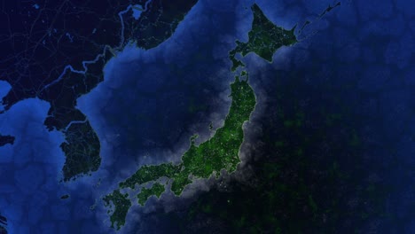 map of japan. view from space. shimmering cities and villages. an ecologically beautiful world.