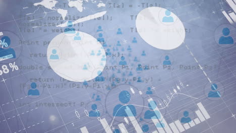 animation of statistics and data processing over network of connections