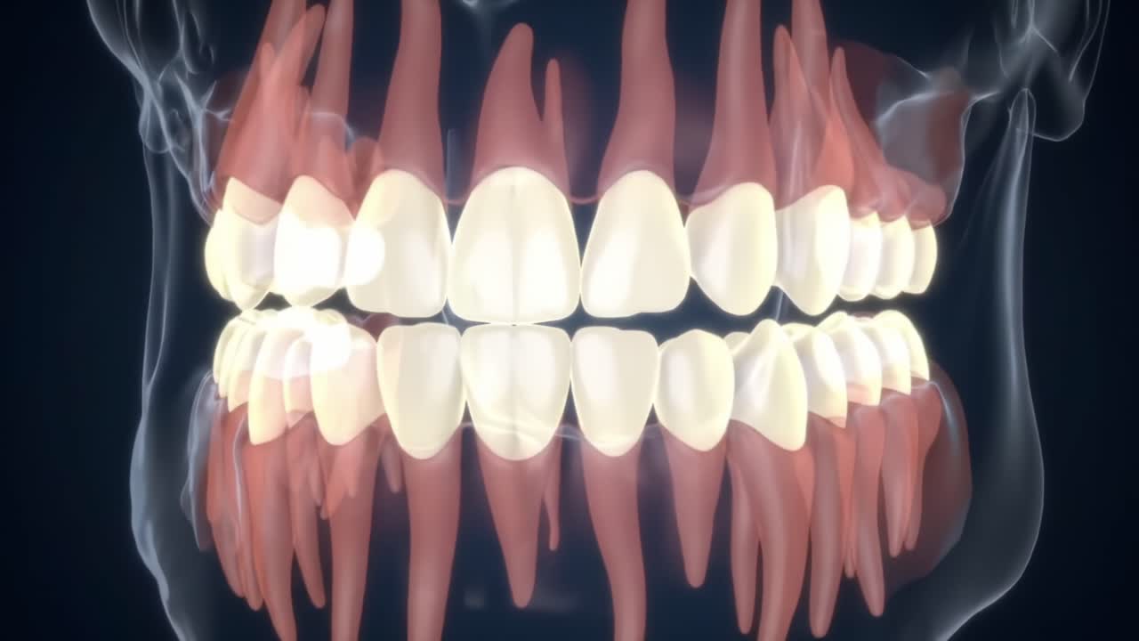 Detailed 3D Visualization of Human Dentition Showcasing the Structure and Arrangement of Upper and Lower Teeth Including Molars and Incisors