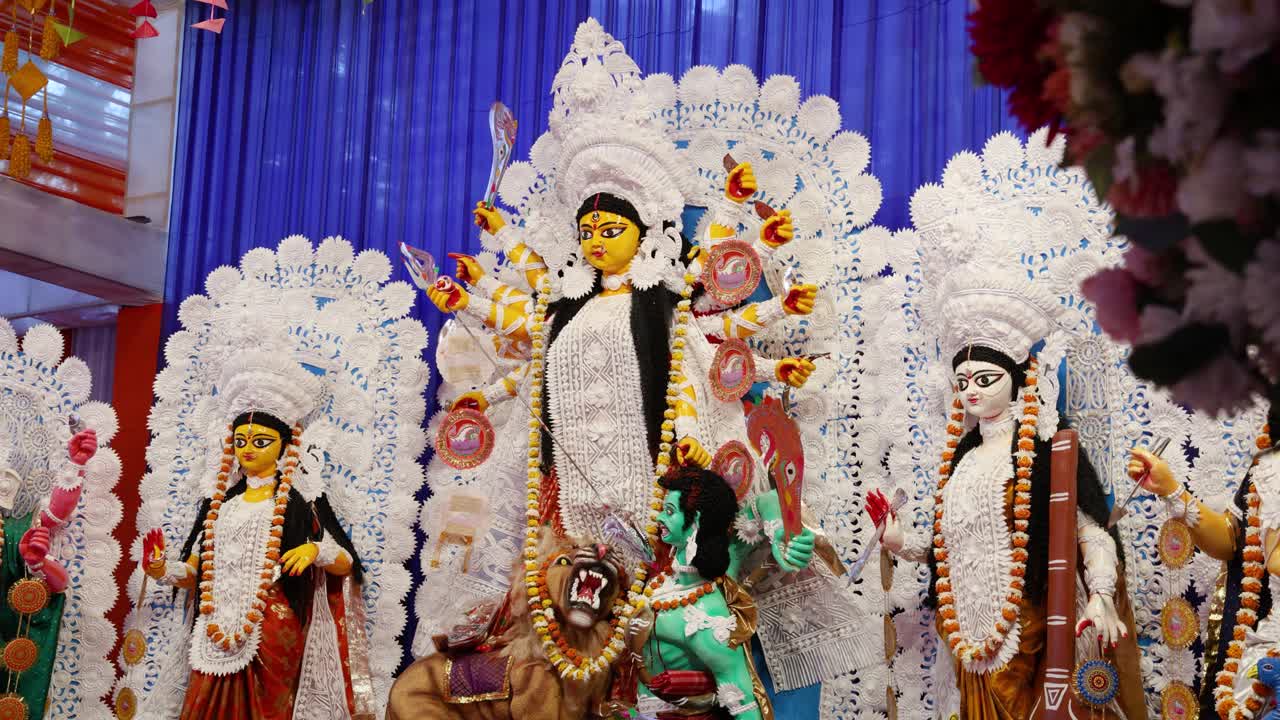 hindu goddess durga idols showcased during dussehra in daylight