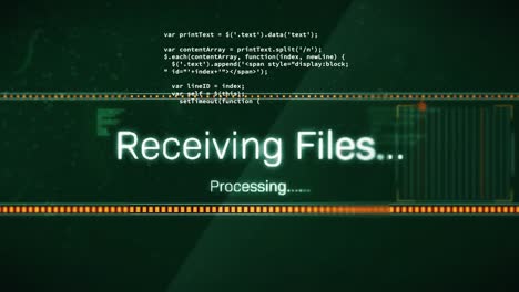 animación de la recepción de archivos y procesamiento de archivos texto, barras de carga en lenguaje informático
