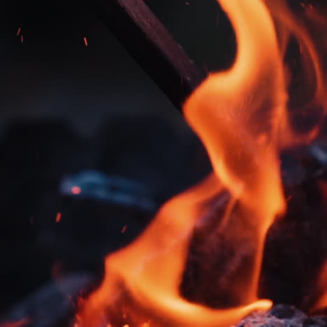 burning fire. bonfire. closeup of flames burning on black background, slow motion