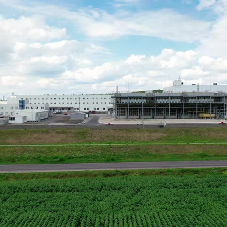 modern factory exterior. aerial footage of a large industrial complex