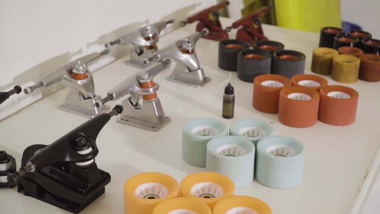 piezas de skate en exhibición en la tienda de skate