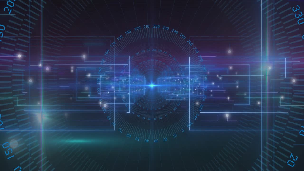 검은색 배경에서 범위 스캔과 데이터 처리의 애니메이션