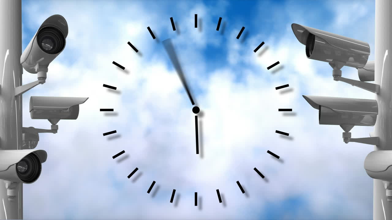 Telecamere di sorveglianza e orologio