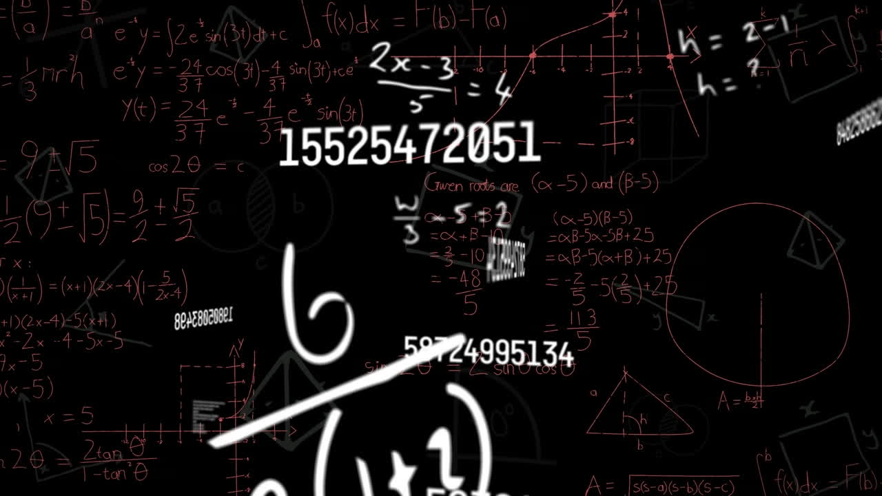 animación de fórmulas matemáticas en movimiento sobre un fondo oscuro