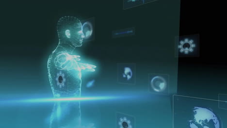 interacting with futuristic interface, digital human animation in school technology lesson