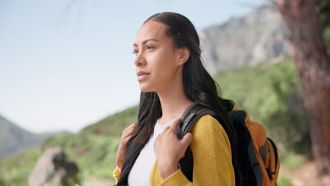 Hiking,-nature-and-woman-on-mountain-thinking