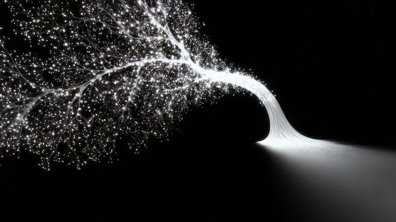 A mesmerizing visual of an ethereal tree illuminated with sparkling lights against a dark backdrop, showcasing the enchantment of nature intertwined with the beauty of light