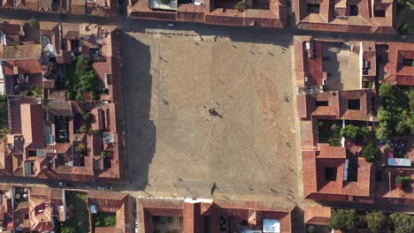 birds eye aerial view of plaza mayor, main square of villa de leyva, colombia