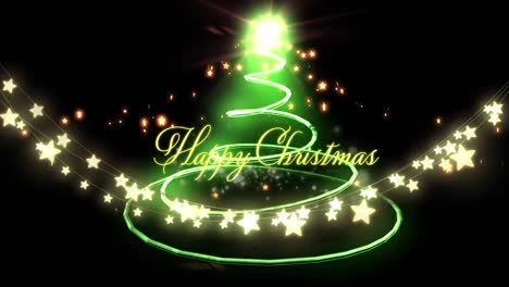 Animation-of-happy-christmas-text-over-fairy-lights-and-christmas-tree