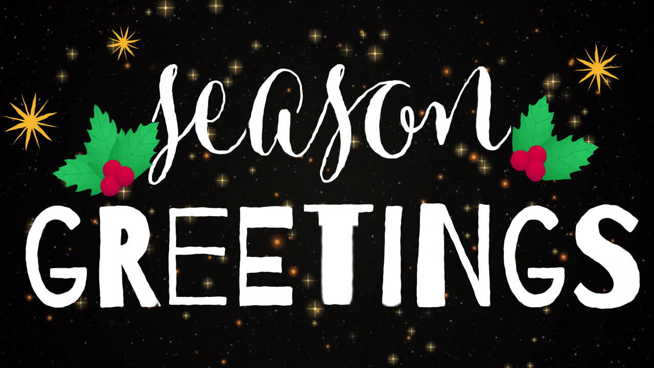 Animation of season greetings text over stars
