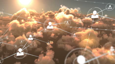 animación de la red de conexiones con iconos sobre nubes