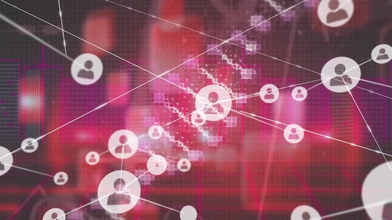 Animazione di rete di connessioni su filamento di DNA
