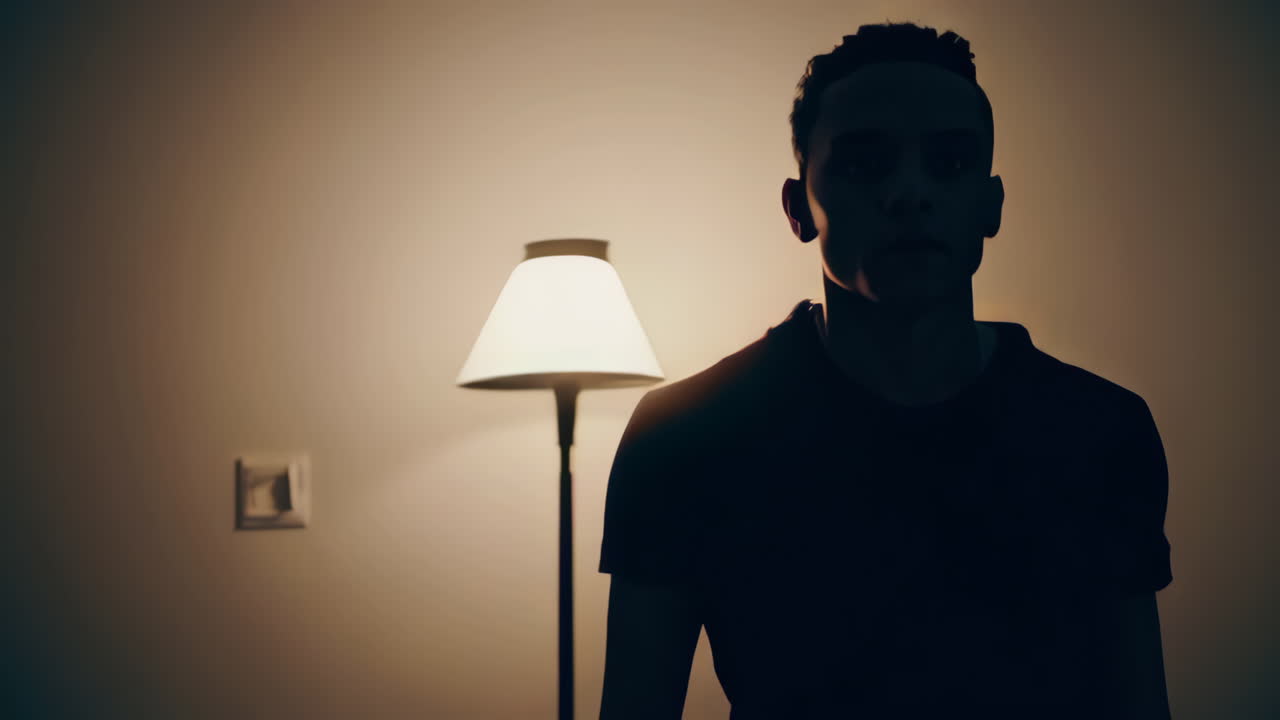 Silhouette of a Person in a Room at Night