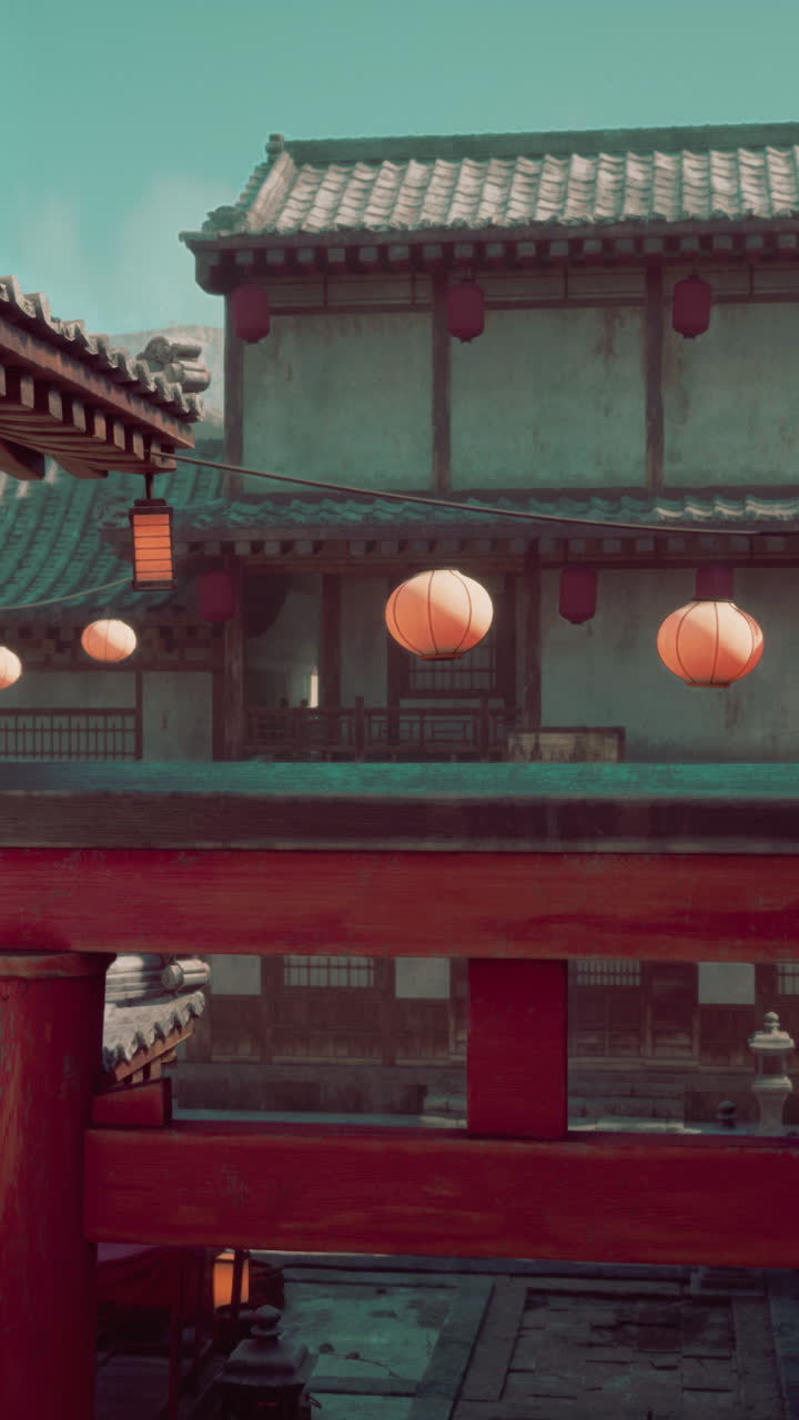 arquitectura japonesa tradicional con linternas rojas