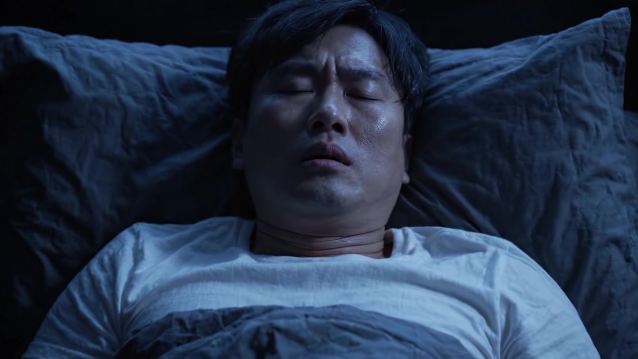 目覚めから眠りへの深く瞑想的な移行：不安から安らかな眠りへと向かう男性の旅路を、2つの重要な場面で描いています。