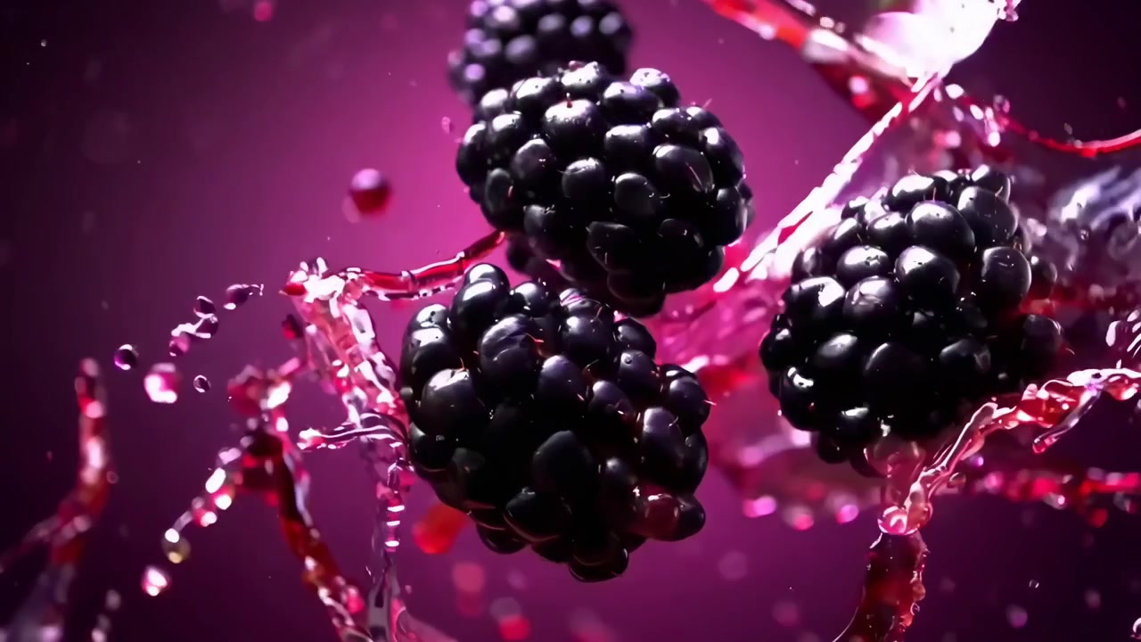 Blackberries Splashing in Fresh Fruit Juice