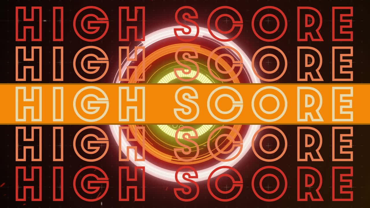 검은 바탕에 반 ⁇ 이는 둥근 스캐너에 대한 높은 점수 텍스트의 디지털 애니메이션