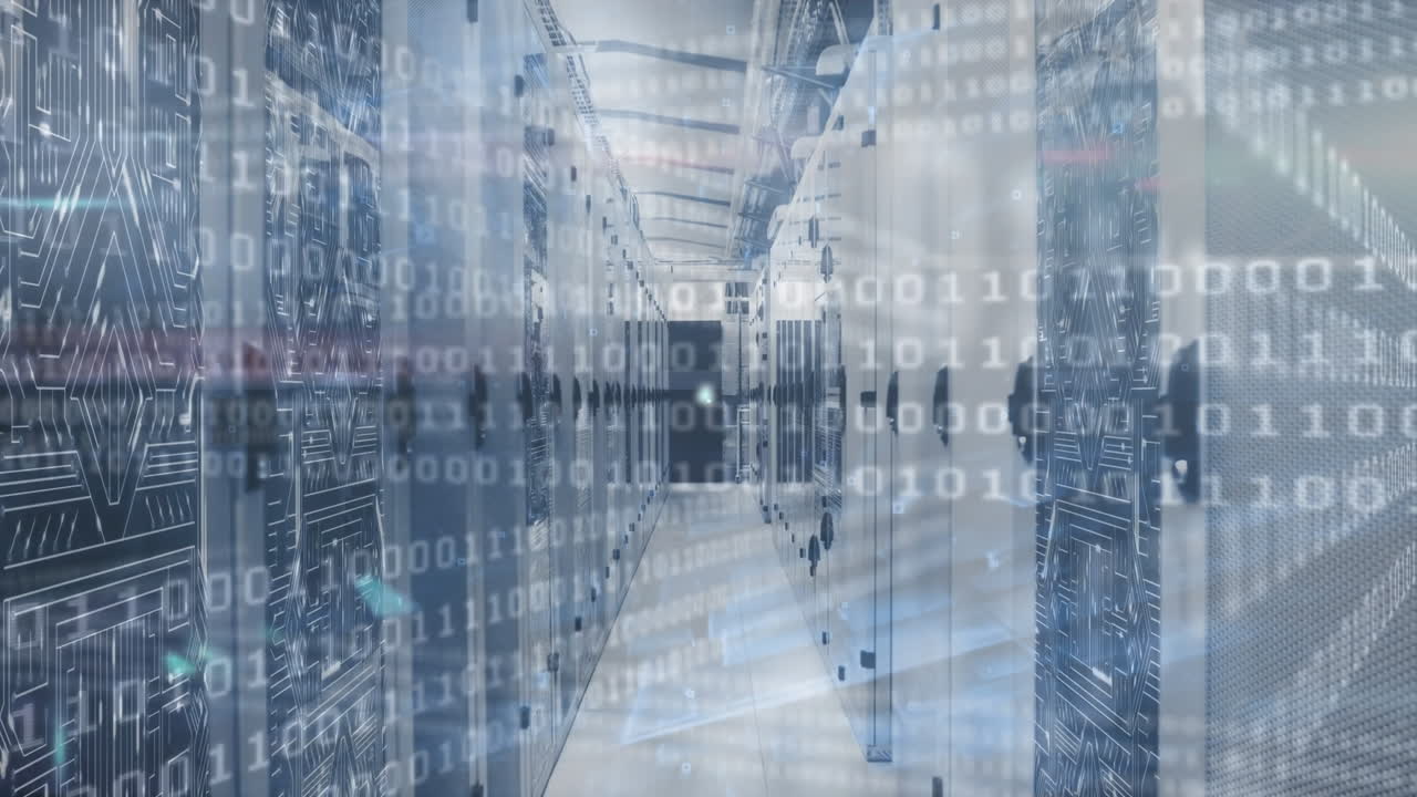 animación de la red de conexiones con iconos sobre servidores