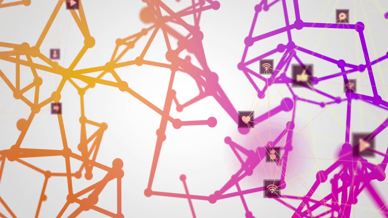 animación de iconos digitales y redes de conexiones