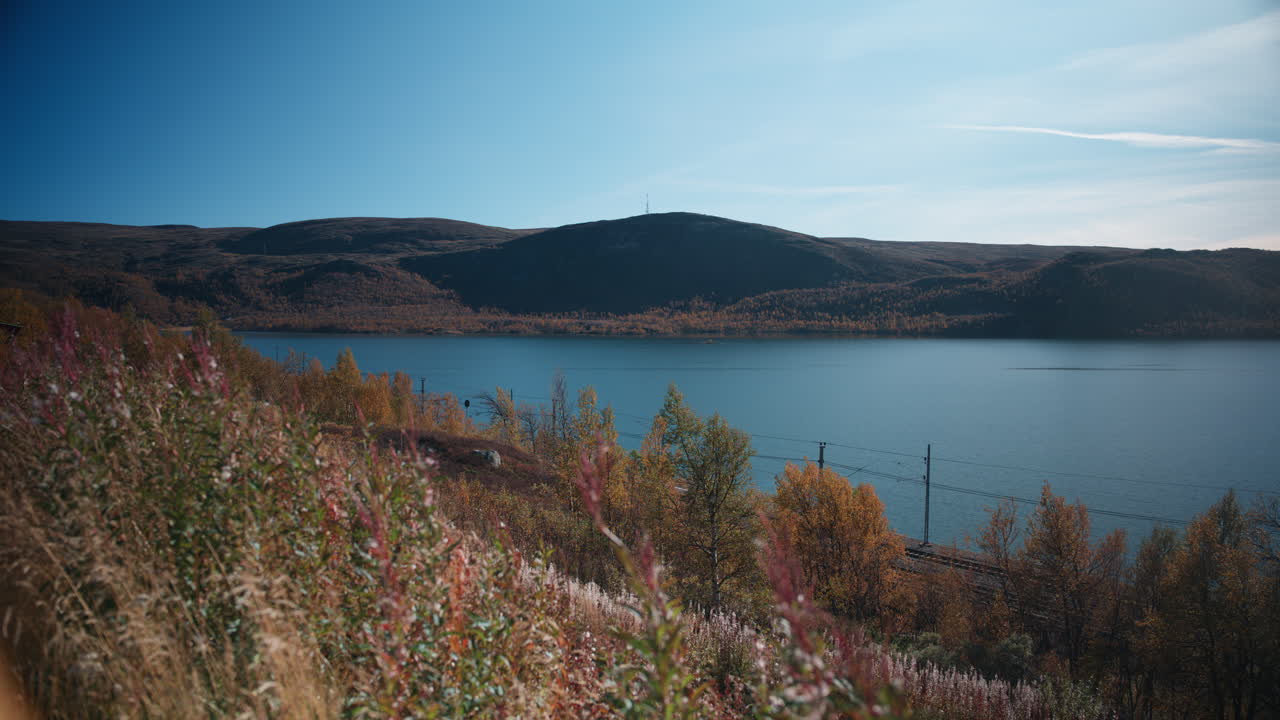 Scenic landscape shot of a lake up in the mountains Norway on a sunny bright day