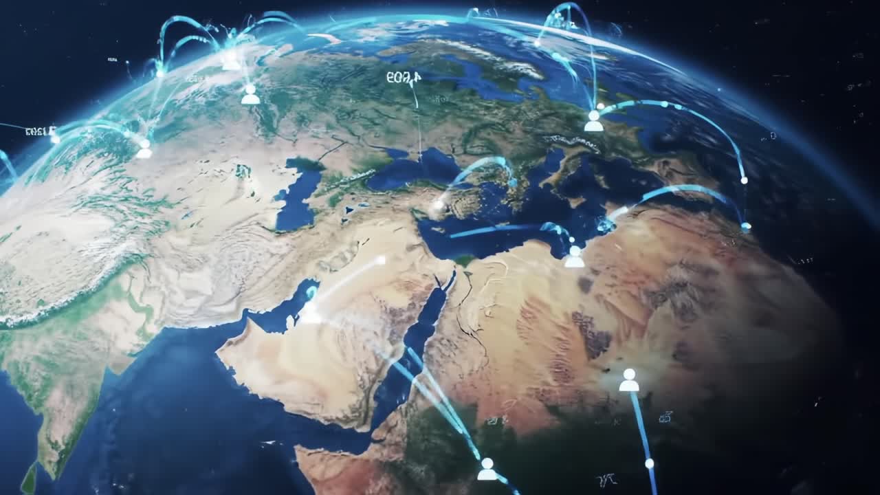 Global Connectivity Visualized: Exploring the Interconnectedness of Nations Through Digital Networks and Communication Links on Earth’s Surface