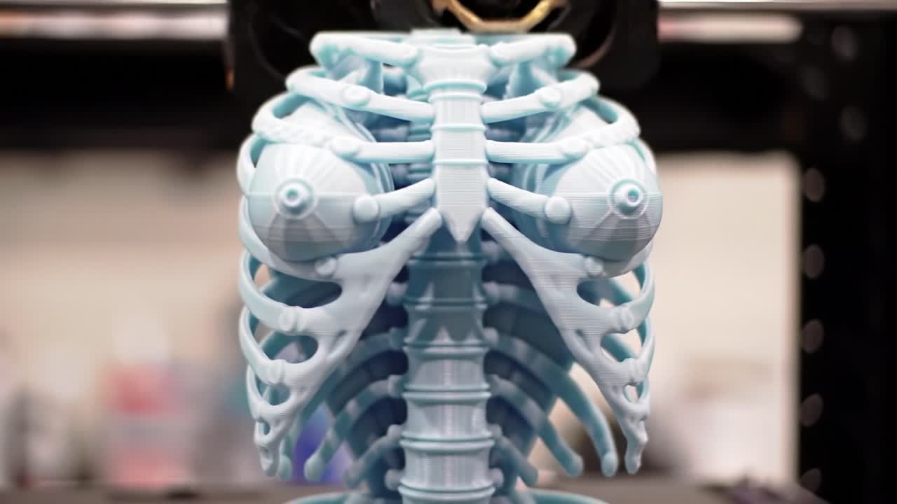 Detailed Examination of a 3D Printed Human Ribcage Model Showcasing Complex Structure and Anatomy Ideal for Educational Purposes and Medical Demonstrations