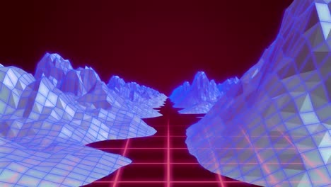 Animation-of-colorful-digital-landscape-over-moving-colorful-grid